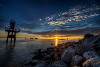 Картинка природа восходы закаты океан облака заря горизонт берег