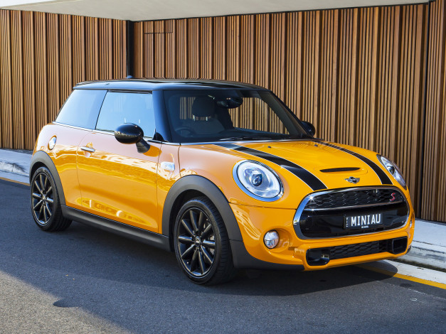 Обои картинки фото автомобили, mini, f56, 2014г, желтый, au-spec, s, cooper
