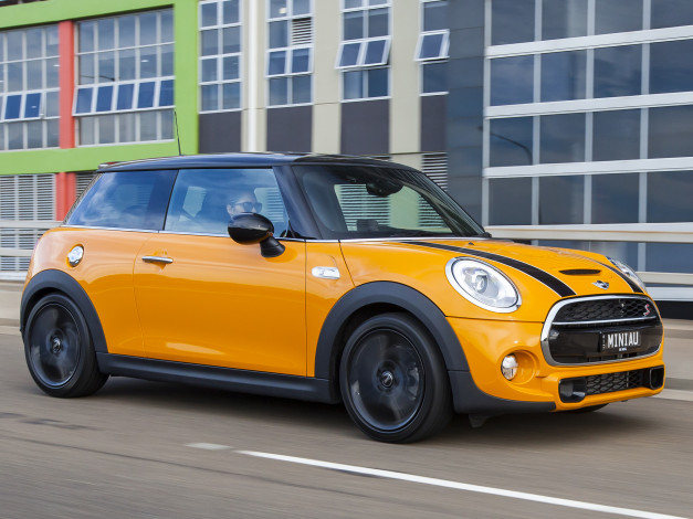 Обои картинки фото автомобили, mini, f56, желтый, 2014г, au-spec, s, cooper