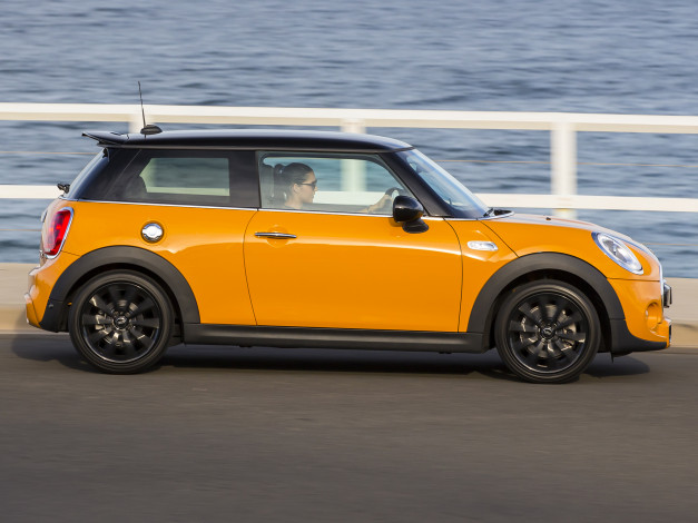 Обои картинки фото автомобили, mini, s, cooper, желтый, au-spec, f56, 2014г