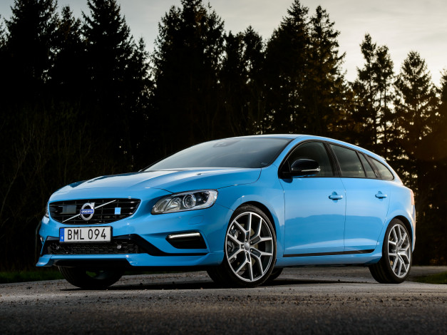 Обои картинки фото автомобили, volvo, синий, 2014г, polestar, v60