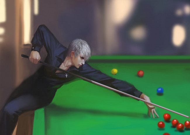 Обои картинки фото sengoku basara, аниме, sengoku, basara, крестик, кий, шары, mitsunari, ishida, парень, игра, бильярд
