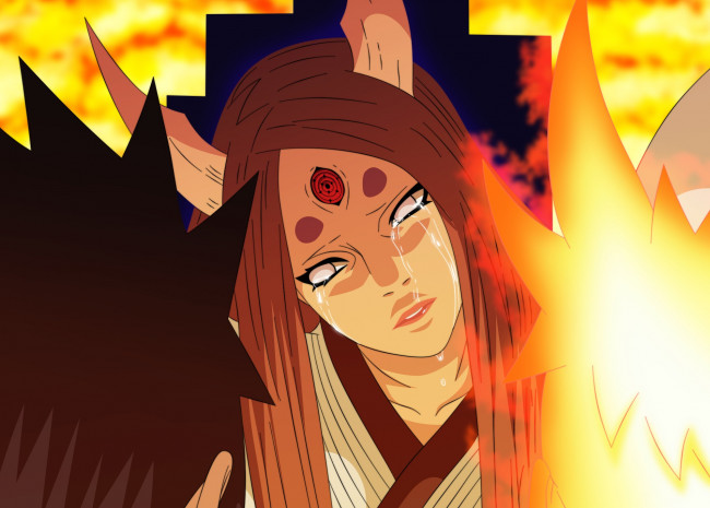 Обои картинки фото аниме, naruto, печаль, кагуя, оотцуцуки, наруто, саске, девушка, manga