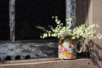 Картинка цветы ландыши окно кружка