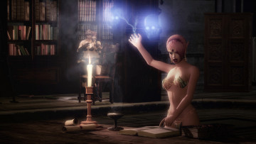 Картинка 3д+графика фантазия+ fantasy свеча черепа книга магия фон взгляд девушки