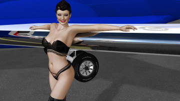 Картинка 3д+графика люди+ people девушка взгляд фон стюардесса самолет улыбка