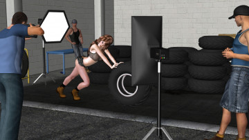 Картинка 3д+графика люди+ people девушка взгляд фон колеса