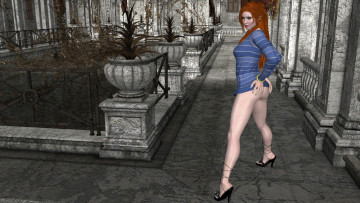 Картинка 3д+графика люди+ people девушка взгляд фон рыжая кофточка