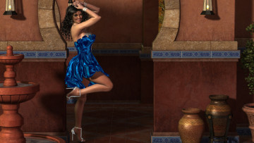 обоя 3д графика, люди , people, фон, платье, улыбка, девушка, взгляд