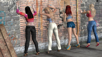 Картинка 3д+графика люди+ people стенка позы фон взгляд девушки