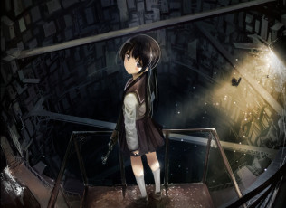 Картинка аниме город +улицы +здания девочка