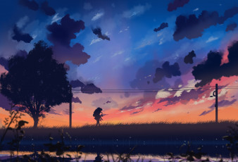 Картинка аниме город +улицы +здания вечер