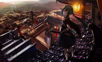 Картинка аниме город +улицы +здания девочка