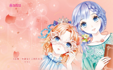 обоя аниме, mini miss, фон, взгляд, девушки