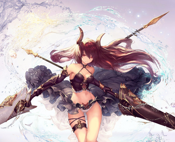 Обои картинки фото аниме, shingeki no bahamut, девушка, копьё