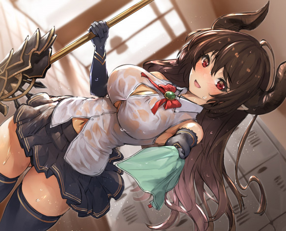 Обои картинки фото аниме, shingeki no kyojin, девушка, рога