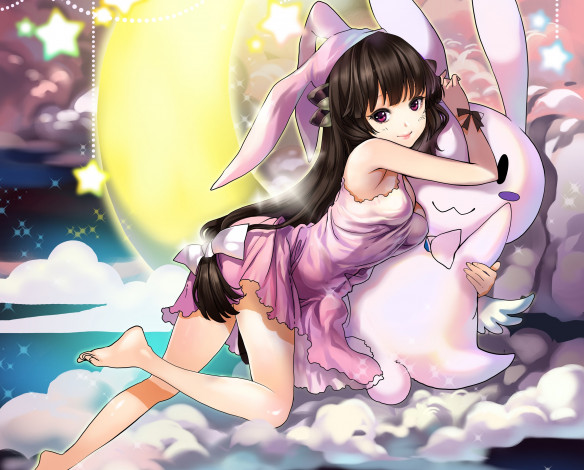 Обои картинки фото аниме, unknown,  другое, девушка, кролик