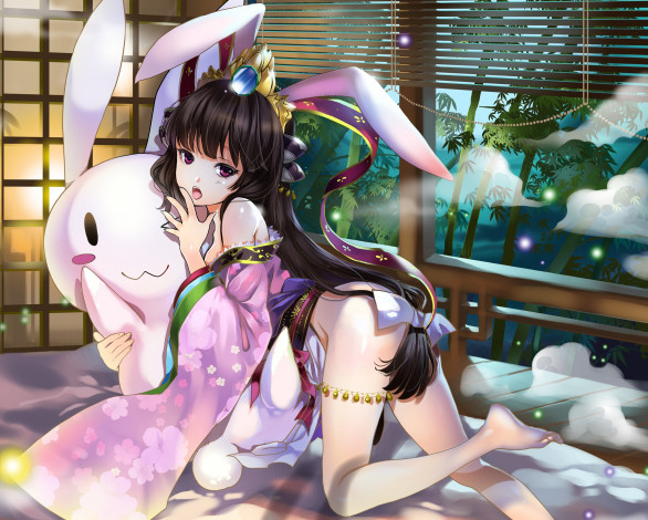 Обои картинки фото аниме, unknown,  другое, кролик, девушка