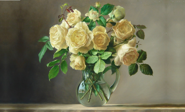 Обои картинки фото рисованное, цветы, картина, вода, букет, кувшин, pieter, wagemans, арт