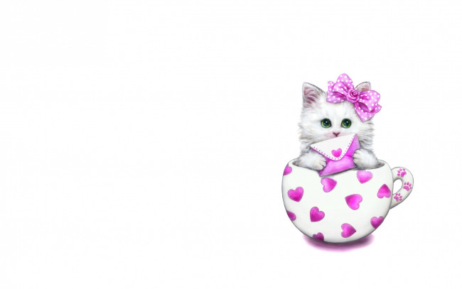 Обои картинки фото рисованное, минимализм, детская, котёнок, кружка, письмо, каёми, хараи, арт