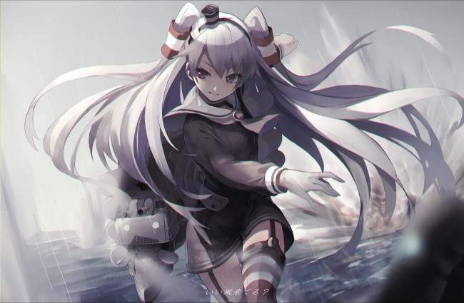 Обои картинки фото аниме, kantai collection, взгляд, фон, девушка