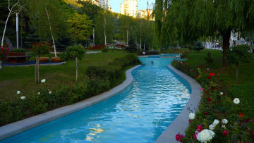 Картинка природа парк водоем клумбы цветы