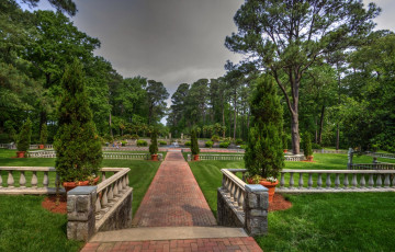 Картинка природа парк фонтан деревья цветы трава