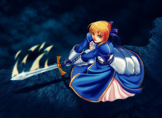 Картинка аниме fate stay+night фон платье меч взгляд девушка