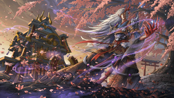 Картинка аниме onmyouji демон ветер onmyoji дерево blood season парень арт