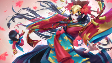 Картинка аниме onmyouji девушка momiji кукла платье onmyoji art