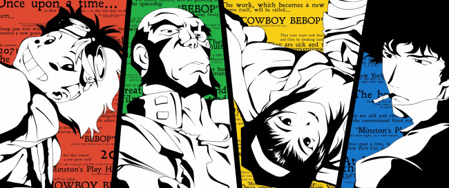 Обои картинки фото аниме, cowboy bebop, ed, faye, jet, spike