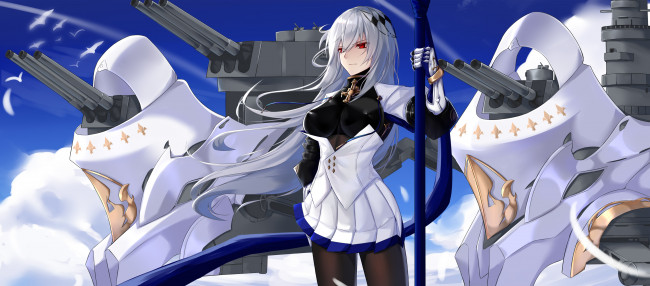 Обои картинки фото аниме, azur lane, фон, взгляд, девушки