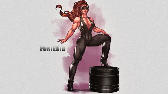 Обои картинки фото рисованное, комиксы, униформа, фон, маска, взгляд, девушка