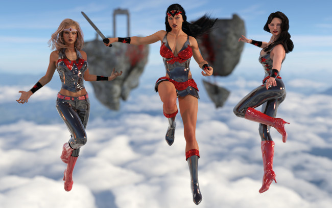 Обои картинки фото 3д графика, фантазия , fantasy, фон, взгляд, девушки