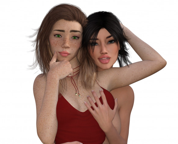 Обои картинки фото 3д графика, люди , people, фон, взгляд, девушки