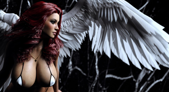 Обои картинки фото 3д графика, ангел , angel, фон, взгляд, девушка
