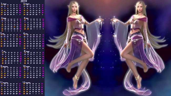 Обои картинки фото календари, видеоигры, 2019, calendar, женщина, двое, близнецы, девушка