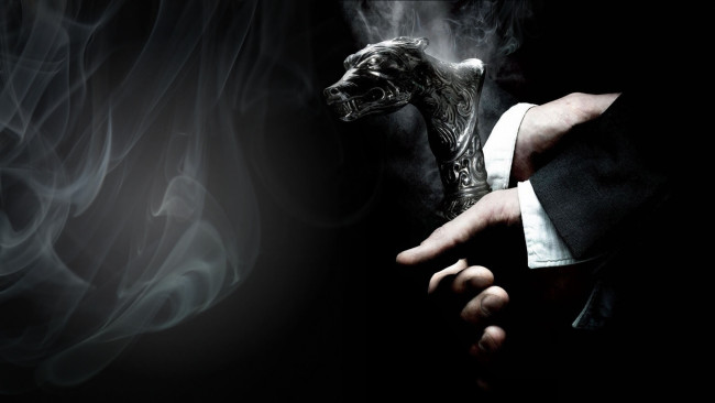 Обои картинки фото кино фильмы, the wolf man, дым, трость, руки
