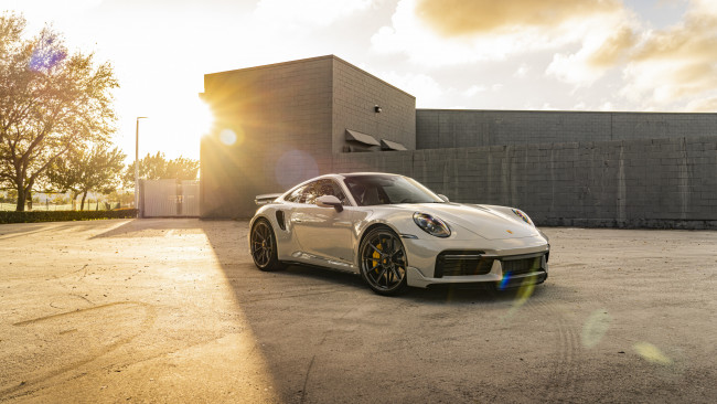 Обои картинки фото автомобили, porsche, 911, turbo, s, 992, silver, sunset