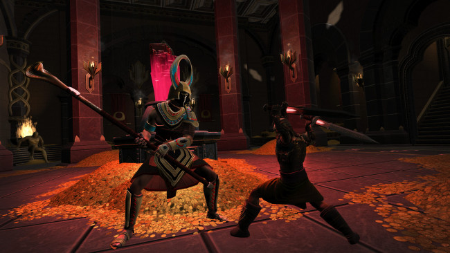 Обои картинки фото видео игры, age of conan,  unchained, бой, золото, зал