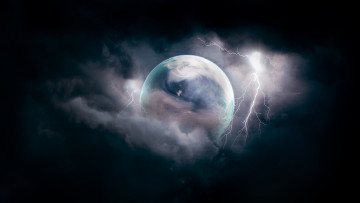 Картинка космос арт молния планета