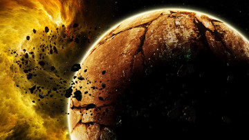 Картинка космос арт планета астероиды