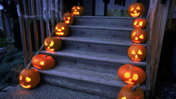 Картинка праздничные хэллоуин лесница тыквы