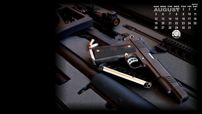 Обои картинки фото календари, оружие, пули, пистолет