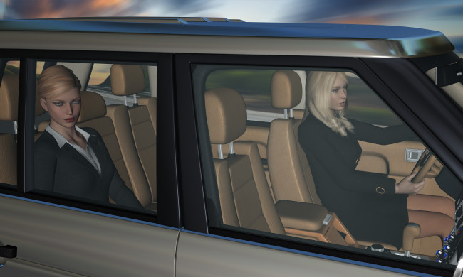 Обои картинки фото she-wolf, 3д графика, фантазия , fantasy, автомобиль, девушки