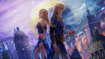 Картинка фэнтези эльфы город парень девушка