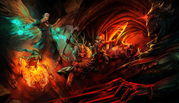 Картинка фэнтези ангелы wolf tiger крылья топор воин меч тьма магия битва