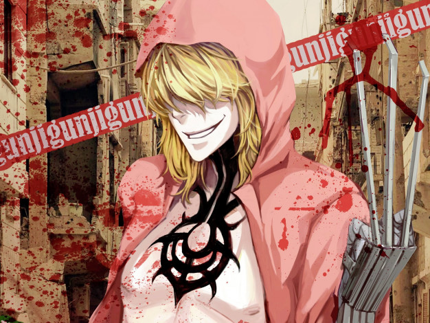 Обои картинки фото аниме, togainu no chi, улыбка, парень