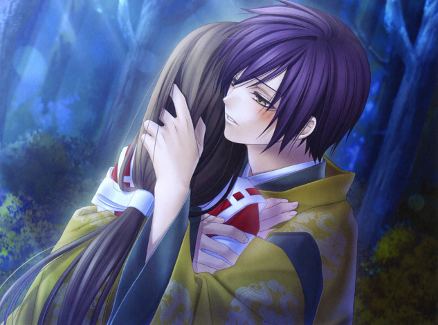 Обои картинки фото аниме, hiiro no kakera, двое, объятия