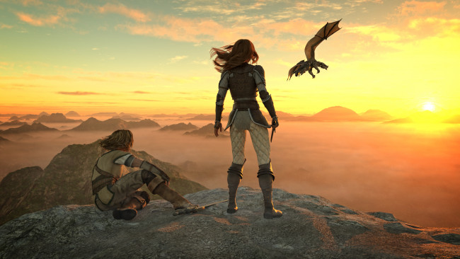 Обои картинки фото 3д графика, фантазия , fantasy, парень, взгляд, фон, дракон